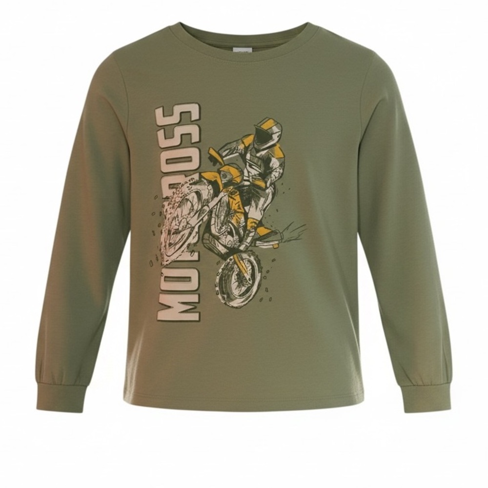 Cat & Jack Boy's Long Sleeve Motorcross Olive Knit Shirt S (6-8) NWT